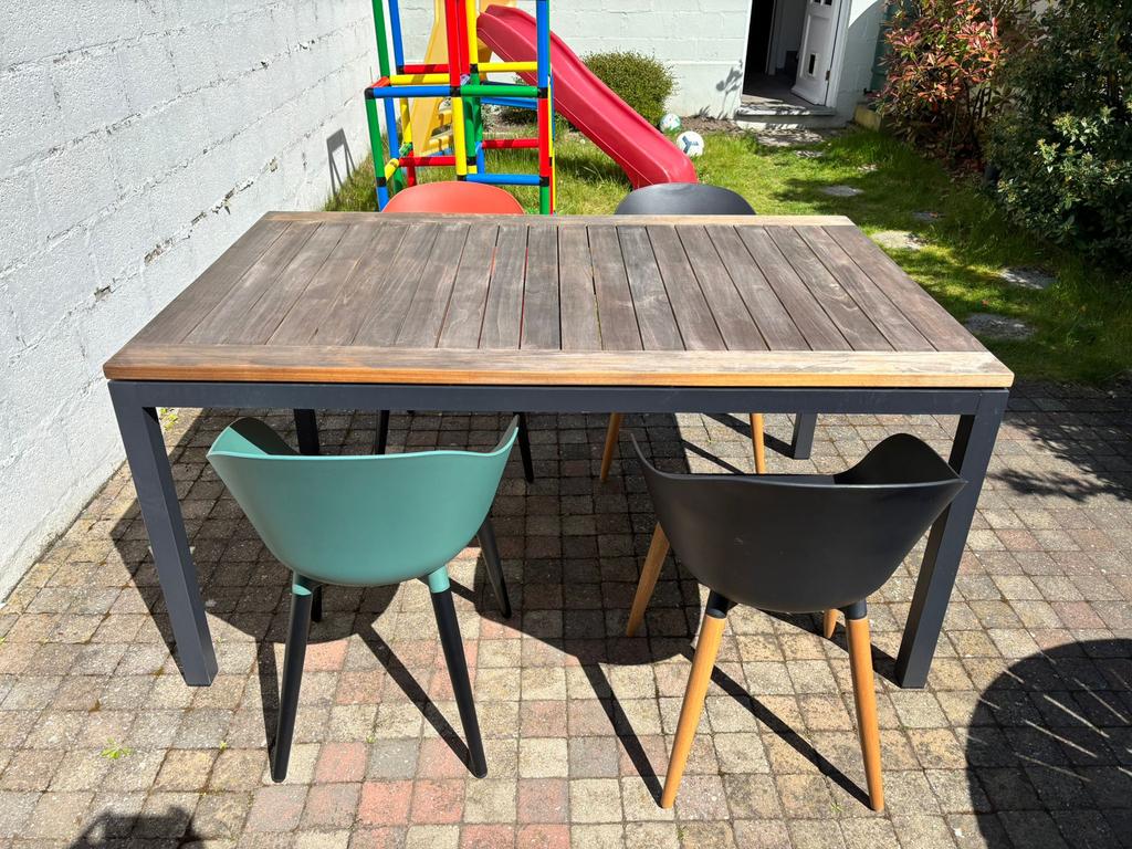 Tuintafel teak met 4 stoelen, Ophalen, Zo goed als nieuw, Rechthoekig, Teakhout