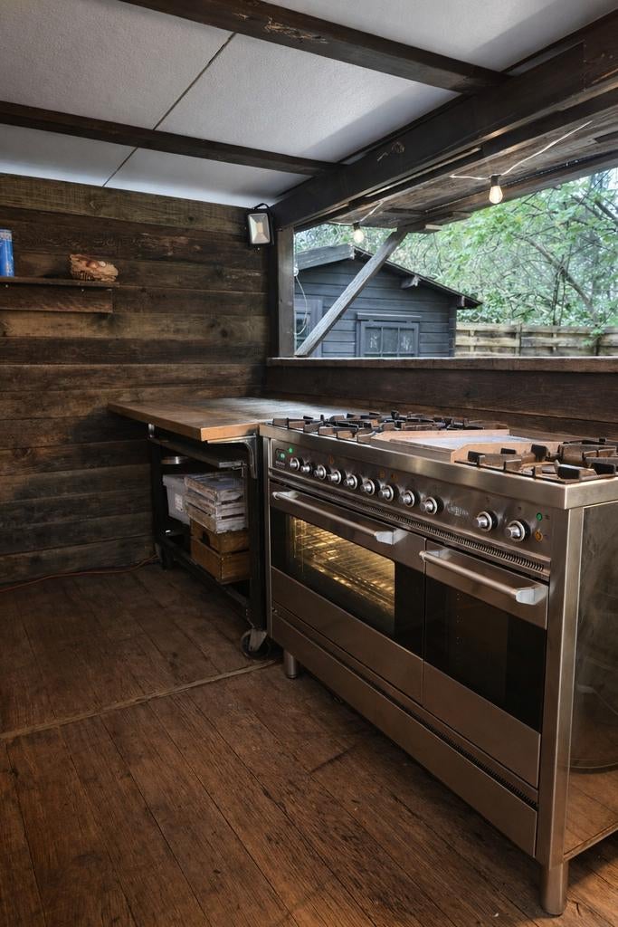 Luxe Boretti 7-pits RVS-fornuis 120 cm met frytop, Ophalen, Warmhoudplaat, 60 cm of meer, Zo goed als nieuw