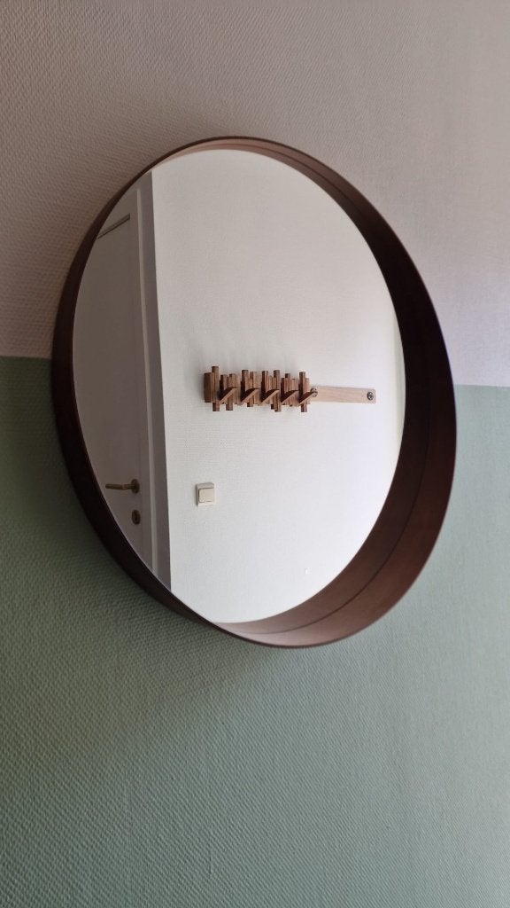 STOCKHOLM Spiegel, walnootfineer, 80 cm (nieuw), Huis en Inrichting, Woonaccessoires | Spiegels, Ophalen, Rond, Nieuw, 75 tot 100 cm