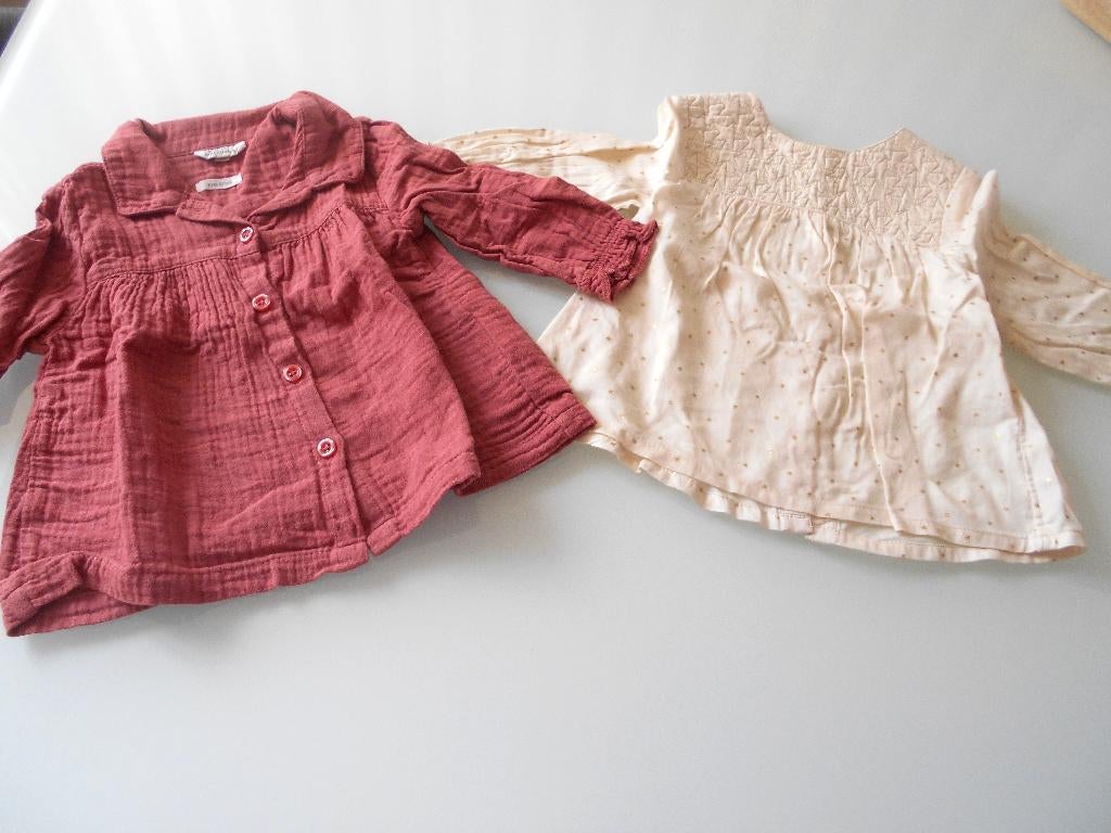 lot de 2 hauts bébé fille taille 74, Ophalen of Verzenden, Zo goed als nieuw, Meisje, Overhemdje of Bloesje