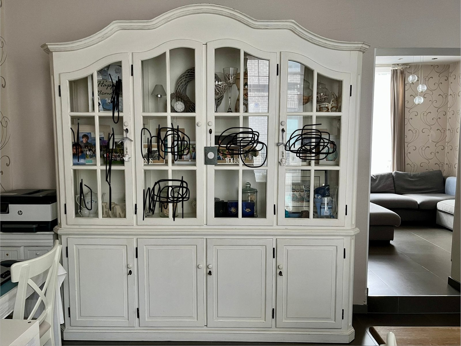 Witte landelijke houten vitrine kast, Maison & Meubles, Armoires | Buffets, Utilisé, 200 cm ou plus, 200 cm ou plus, 25 à 50 cm