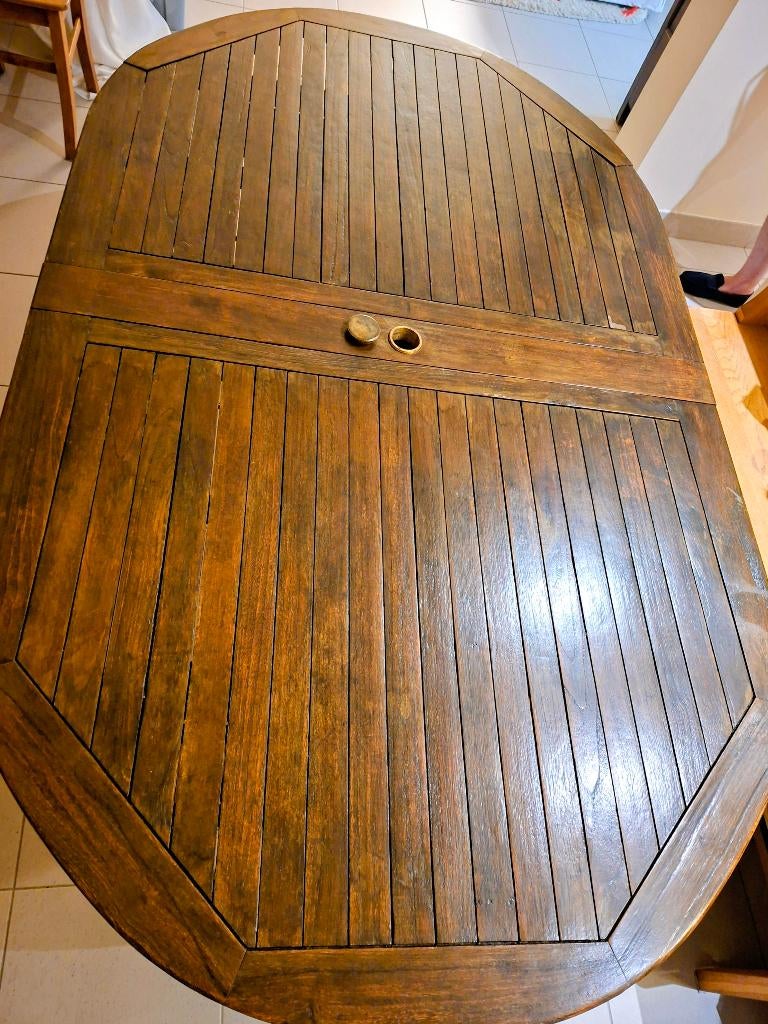 Grote tuintafel + 8 stoelen, Ophalen, Zo goed als nieuw, Ovaal, Teakhout