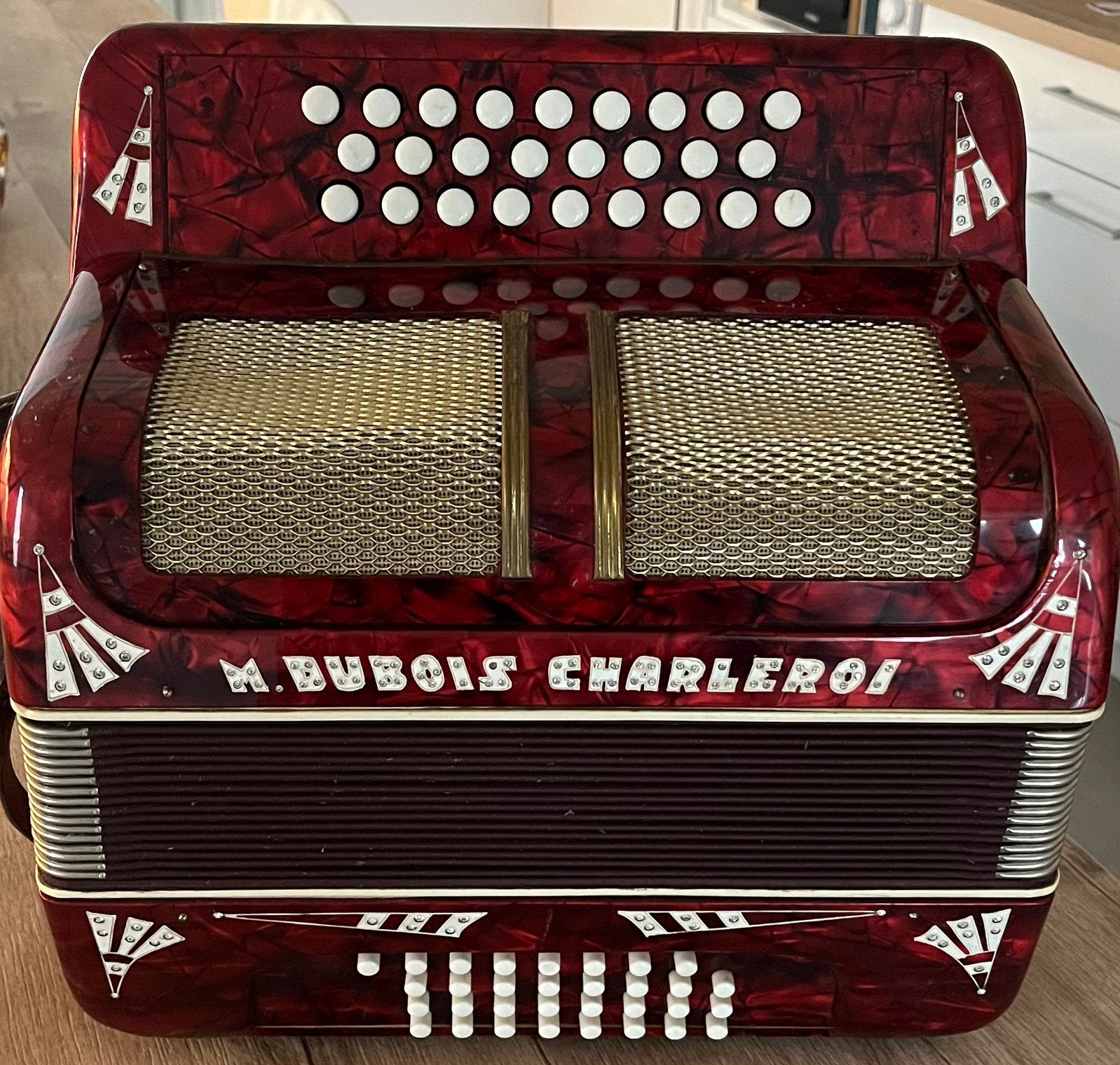 accordéon bouton de type mélodéon rouge, Musique & Instruments, Enlèvement, Utilisé