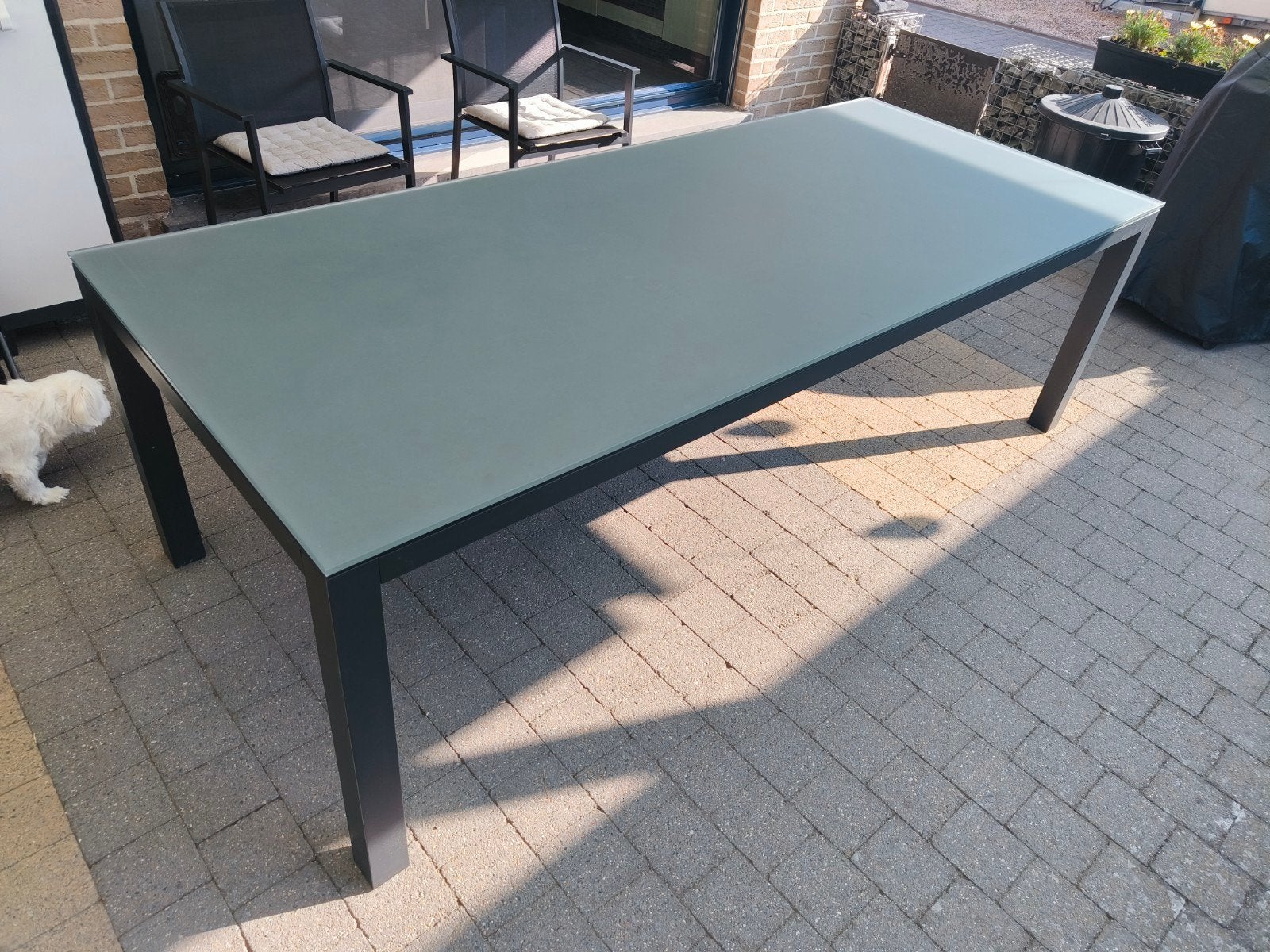 Alu Tuintafel Bristol met Glazen Blad (240x100 cm), Ophalen, Zo goed als nieuw, Rechthoekig, Aluminium