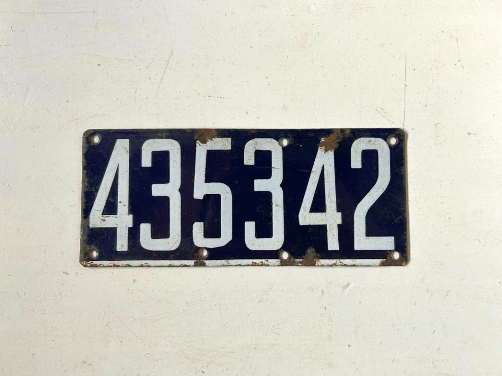 Emaille nummerplaat Kentekenplaat - antiek - decoratief, Ophalen of Verzenden
