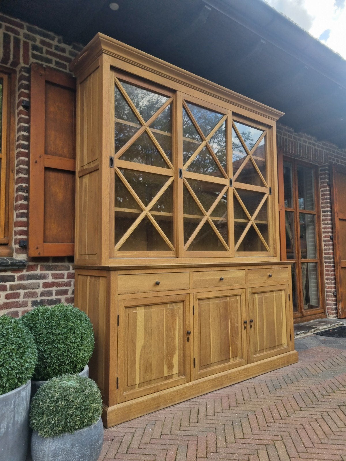 eiken vitrinekast/buffetkast ART:, Ophalen, Gebruikt, 200 cm of meer, .
