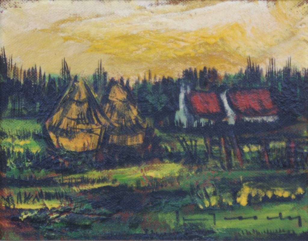Stefaan Tessely (1933): Landschap (47 x 41 cm):, Antiquités & Art, Enlèvement ou Envoi, Signé, Peinture à l'huile, Paysage