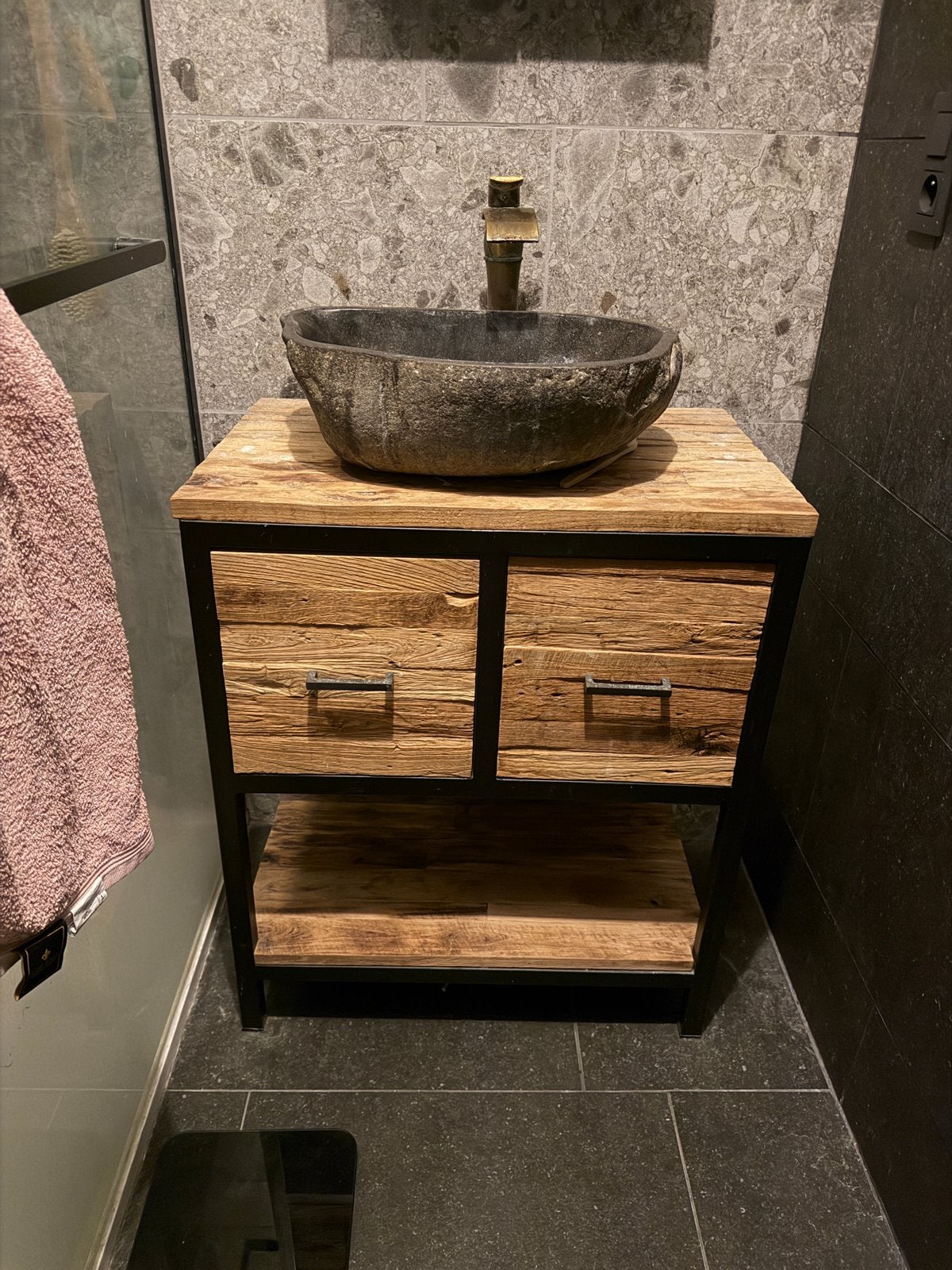 Meuble de salle de bain avec vasque en pierre naturelle, 25 à 50 cm, Lavabo ou Évier, Comme neuf, Enlèvement
