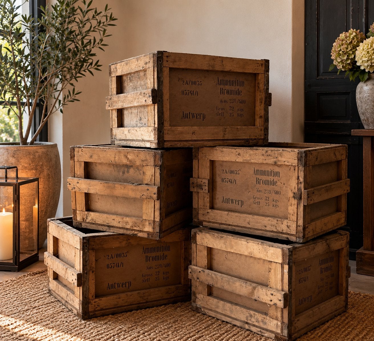 5 x oude decoratie kratten, Ophalen, Zo goed als nieuw