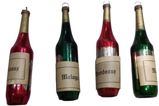set van 4 kerstbal wijnflesjes in glas, Ophalen, B, Gebruikt, B