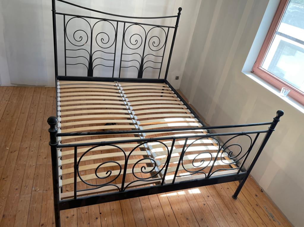 Tweepersoonsbed met lattenbodems 160x200cm, Ophalen, Gebruikt, Zwart, Tweepersoons