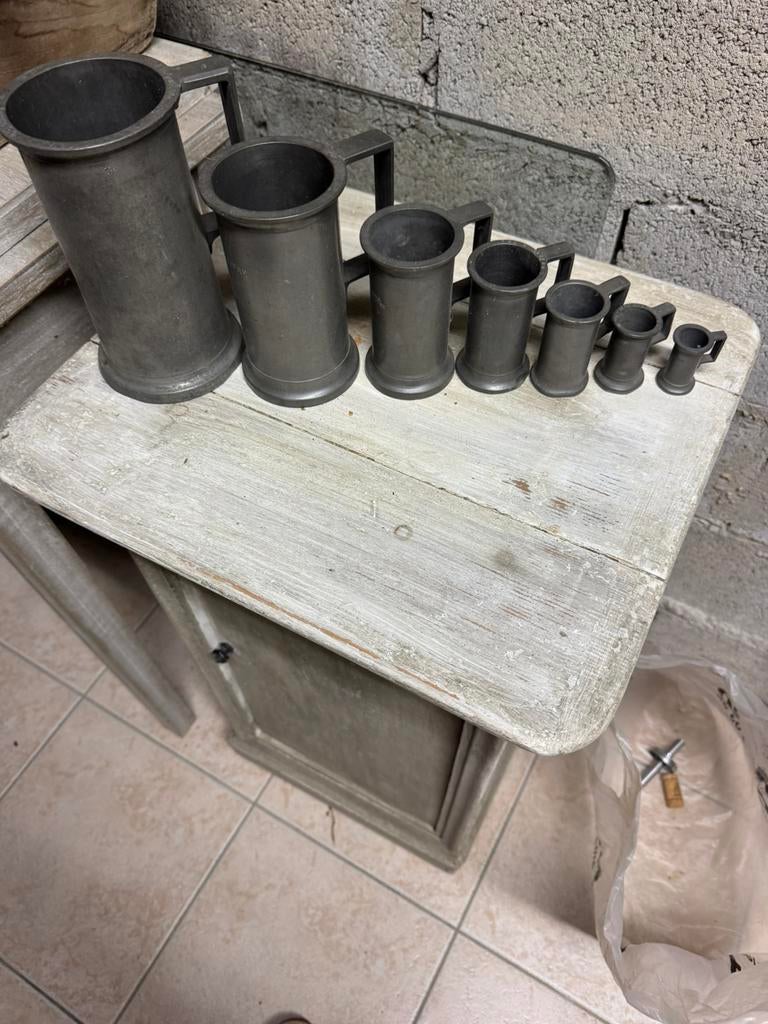 Tinnen maatbekers 7 stuks, Antiek en Kunst, Ophalen