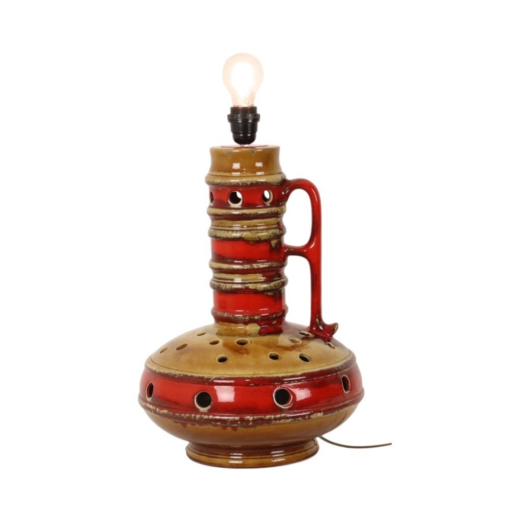 Grote Lampenvoet Rood en Geel Keramiek Kil Scandinavië 51cm, Antiek en Kunst, Ophalen of Verzenden