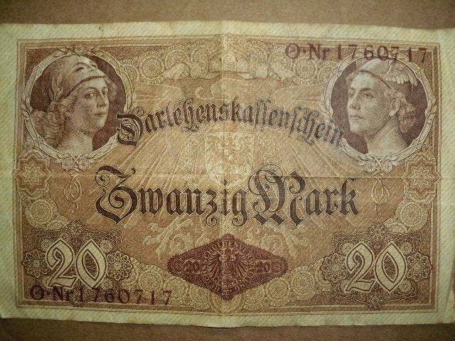 billet de banque allemand de 20 Mark de 1914, Enlèvement ou Envoi, Allemagne, Billets en vrac