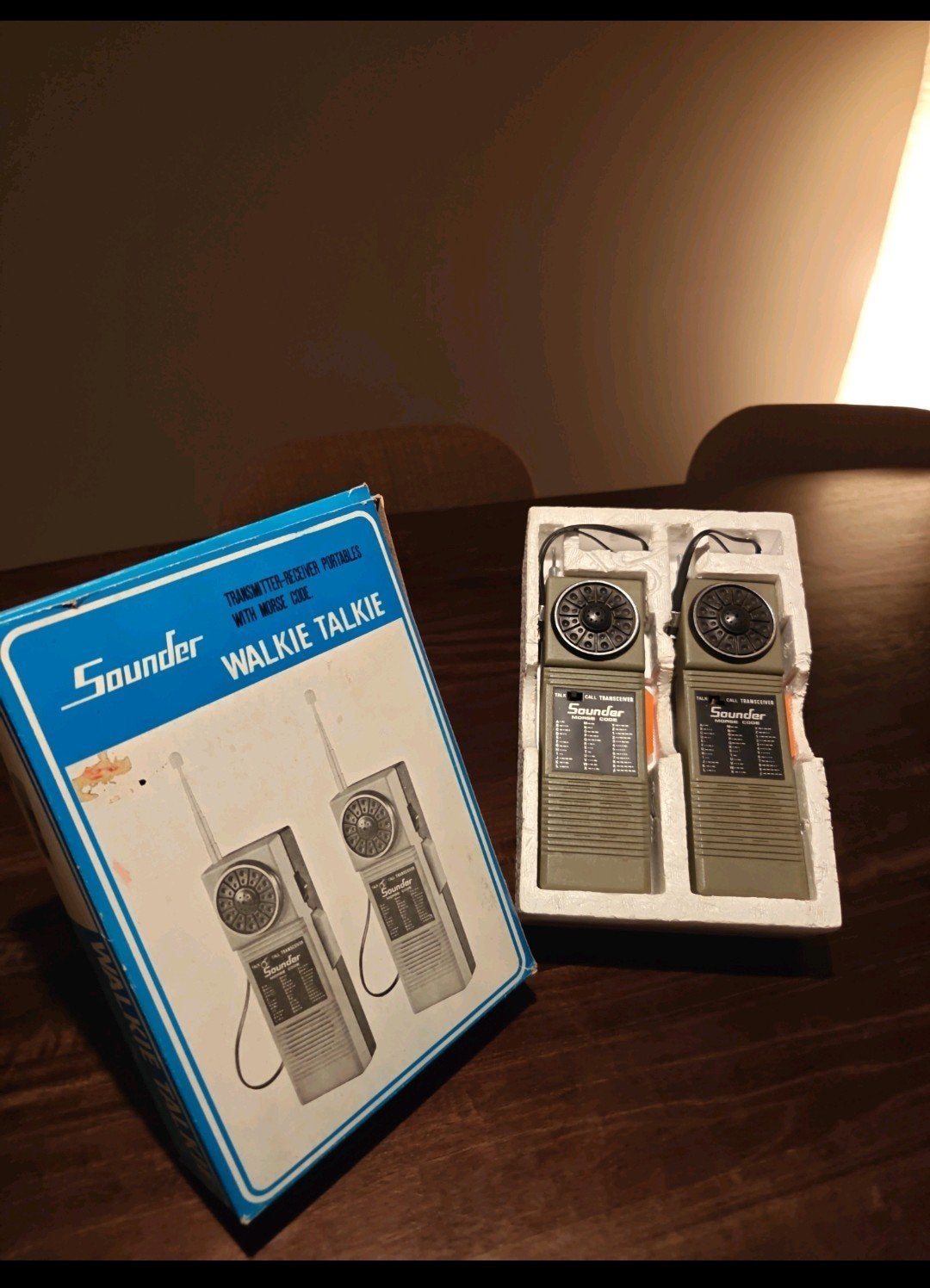 Vintage Sounder Walkie Talkie Set met Morsecode – Met Doos, Ophalen of Verzenden, Gebruikt, Portofoon of Walkie-talkie