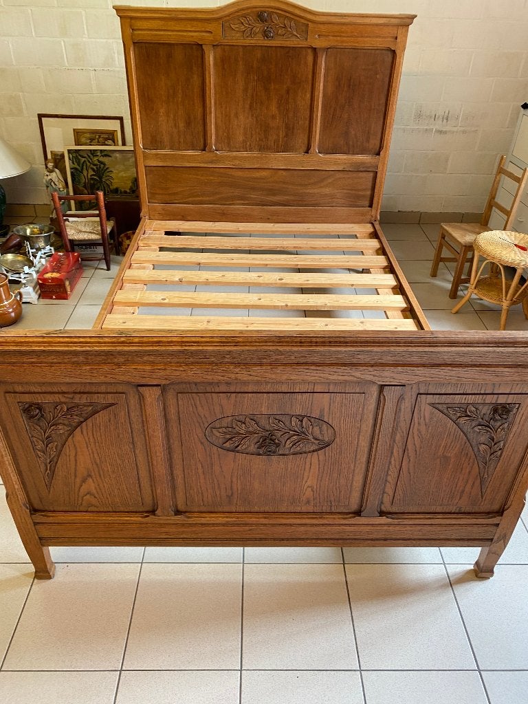 antieke houten bedkader met lattenbodem, Huis en Inrichting, Ophalen, 80 cm