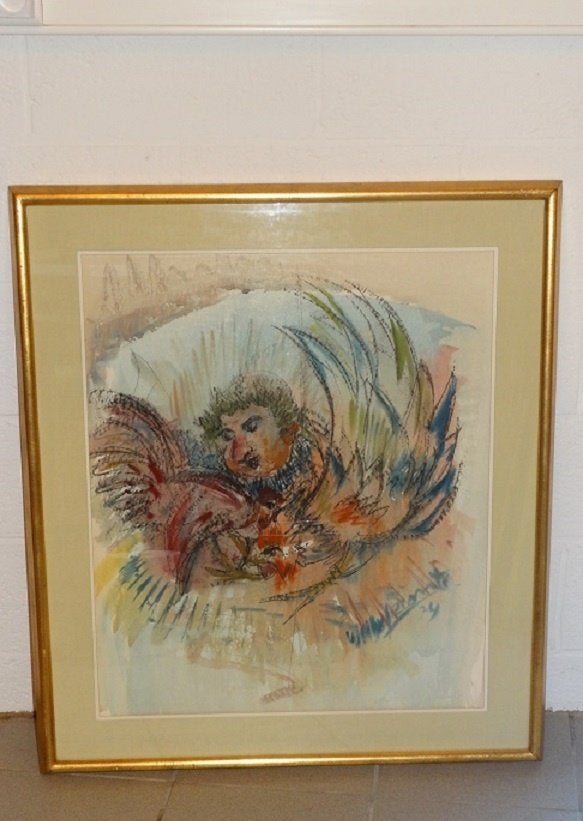 « ange » Willy Lecomte de 1974., Antiquités & Art, Art | Peinture | Classique, Portrait ou Personnes, Aquarelle, Signé, Enlèvement