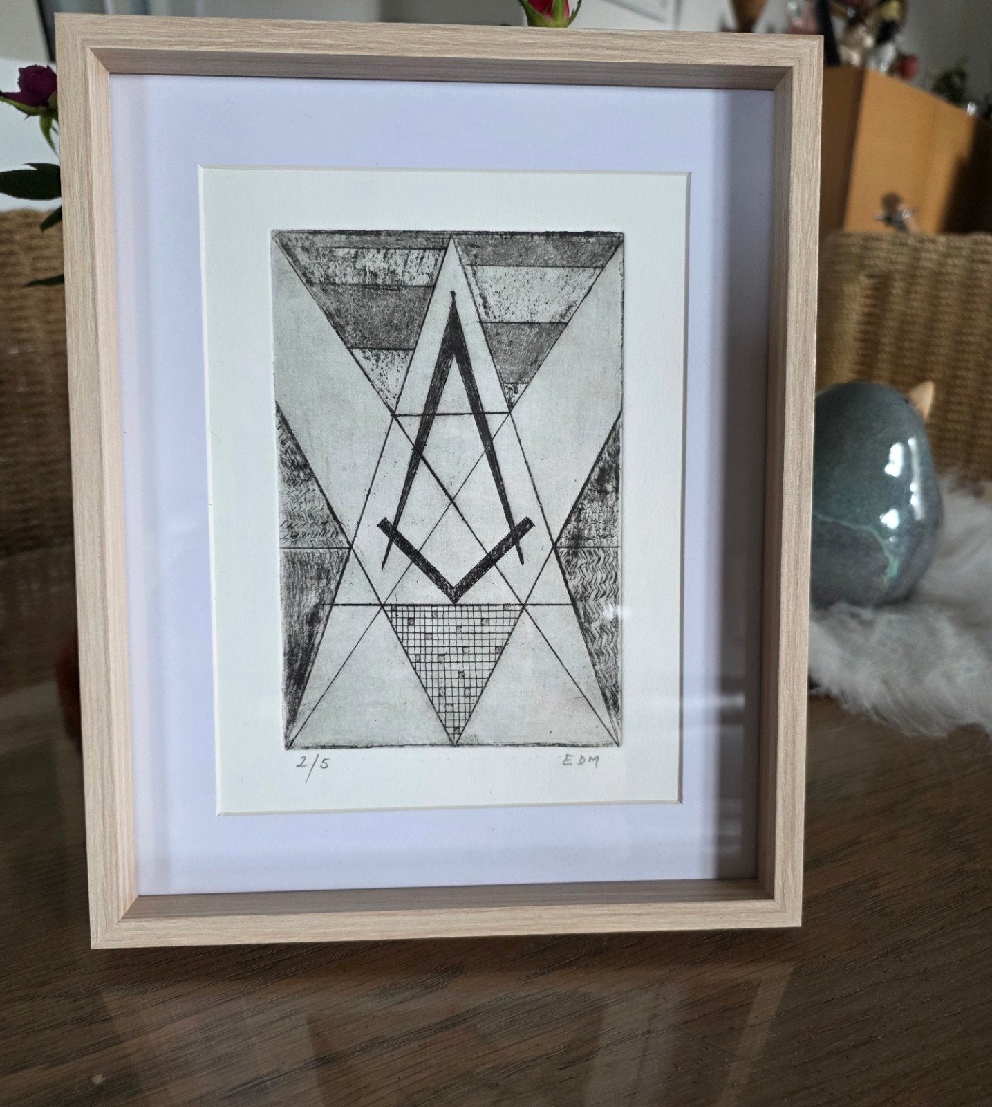 Gravure maçonnique dans un nouveau cadre., Antiquités & Art, Eau-forte, Enlèvement ou Envoi, 2000 à aujourd'hui, 10 cm