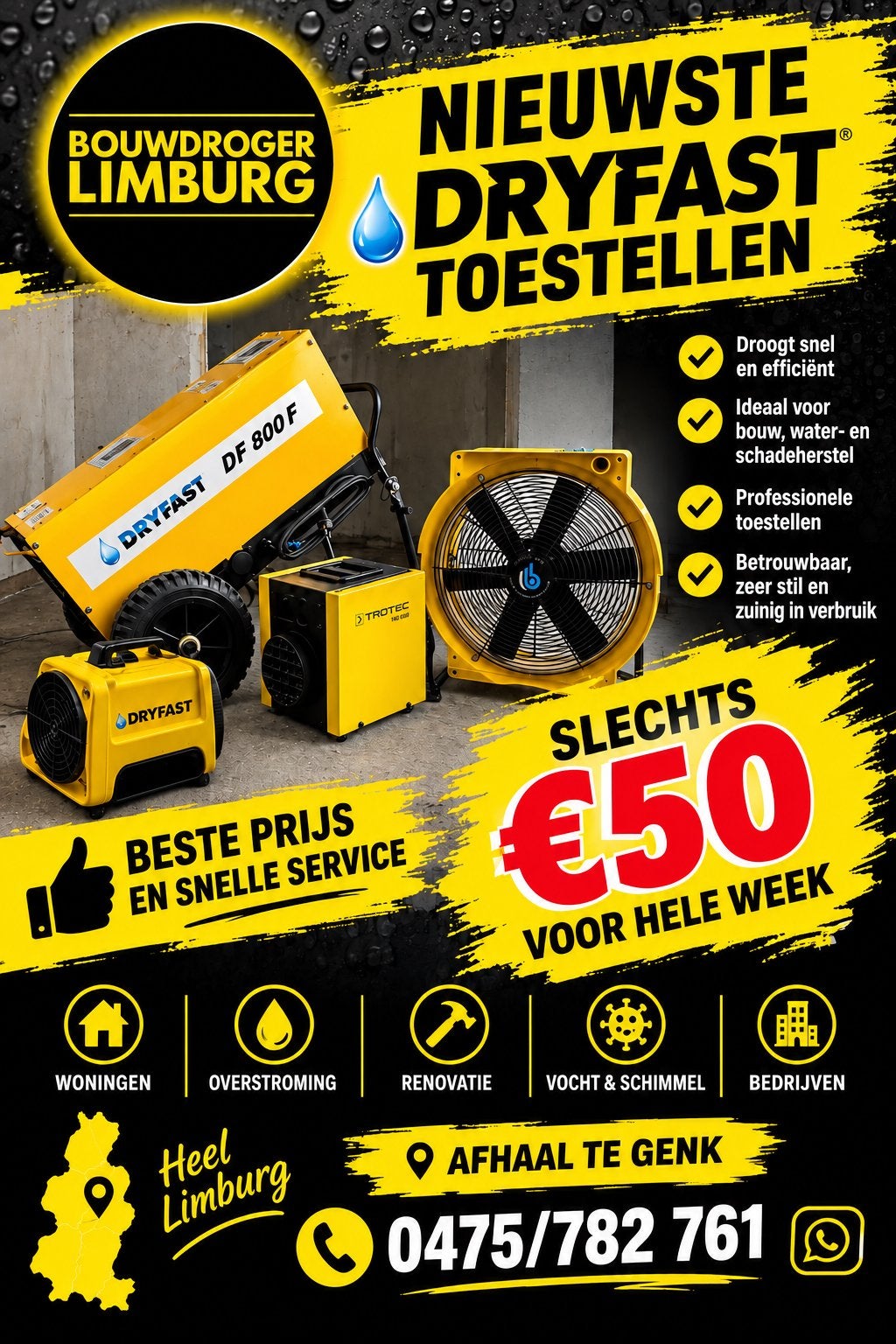 Bouwdroger huren Limburg Genk , Beste prijs,  snelle service, Bricolage & Construction, Enlèvement, Comme neuf