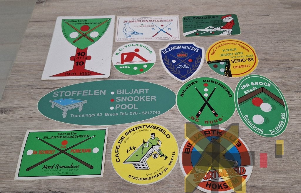 Lot stickers : billard, clubs de billard belges néerlandais, Enlèvement ou Envoi, Comme neuf, Société ou Association