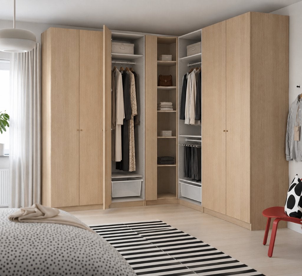 Armoire d'angle effet chêne Ikea Pax, 200 cm ou plus, Comme neuf, Enlèvement, Hoekenkast