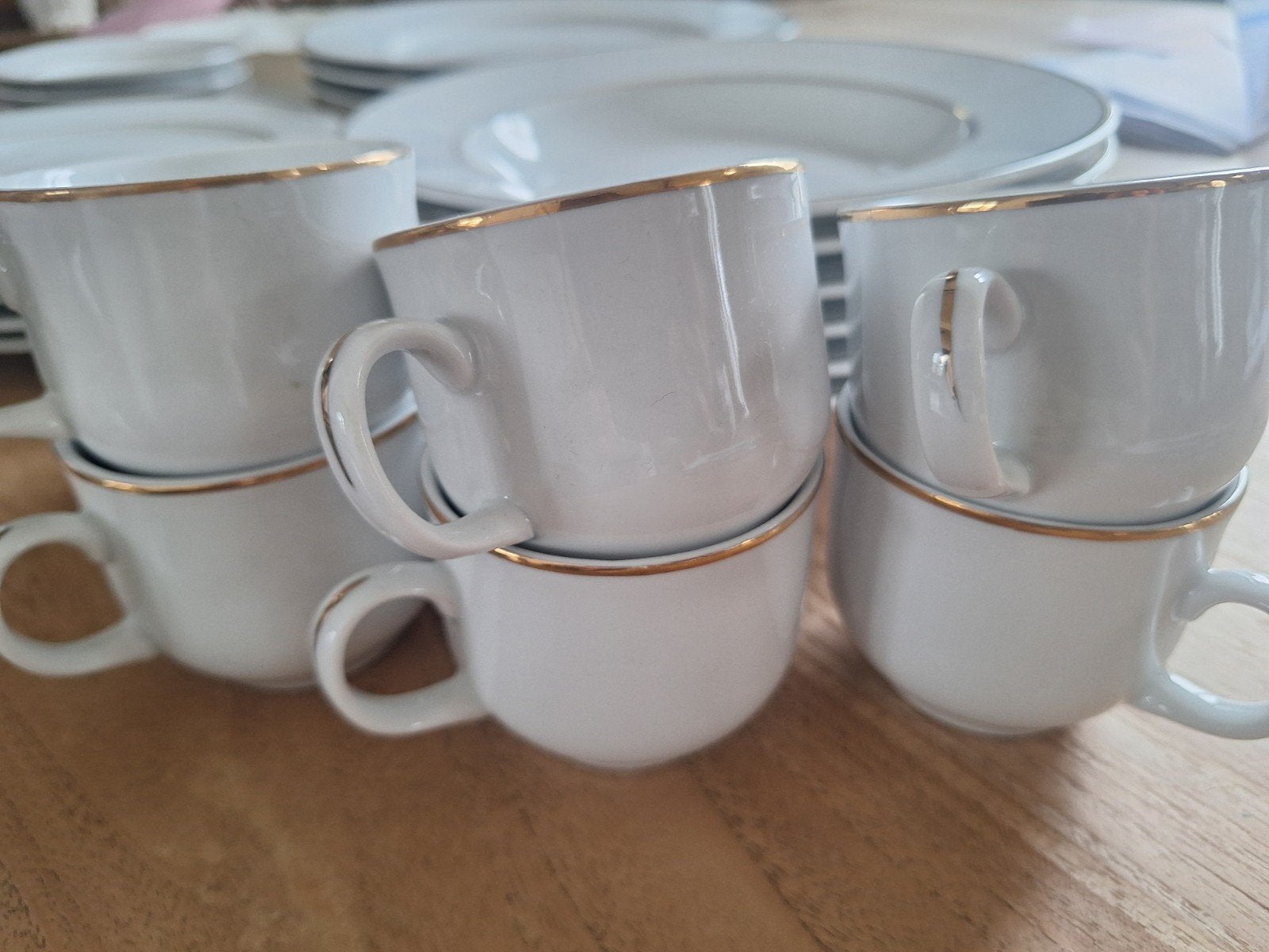 Vintage Pools porselein servies 6p, Ophalen, Porselein, Vintage, Bord(en)