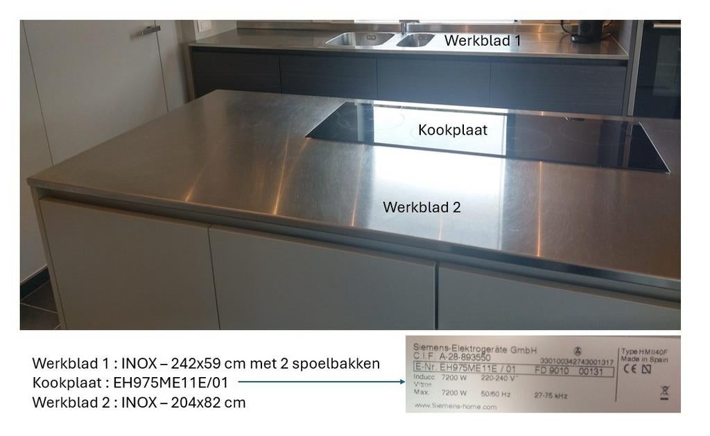 Inox werkbladen en inductiekookplaat, Ophalen