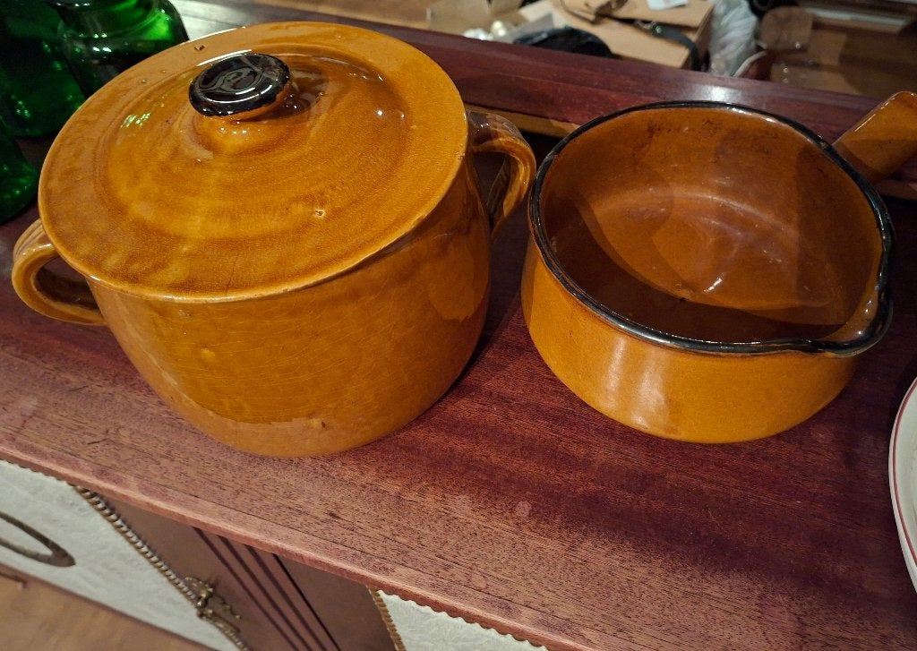 Vintage aardewerken pot en pan, Antiek en Kunst, Ophalen of Verzenden