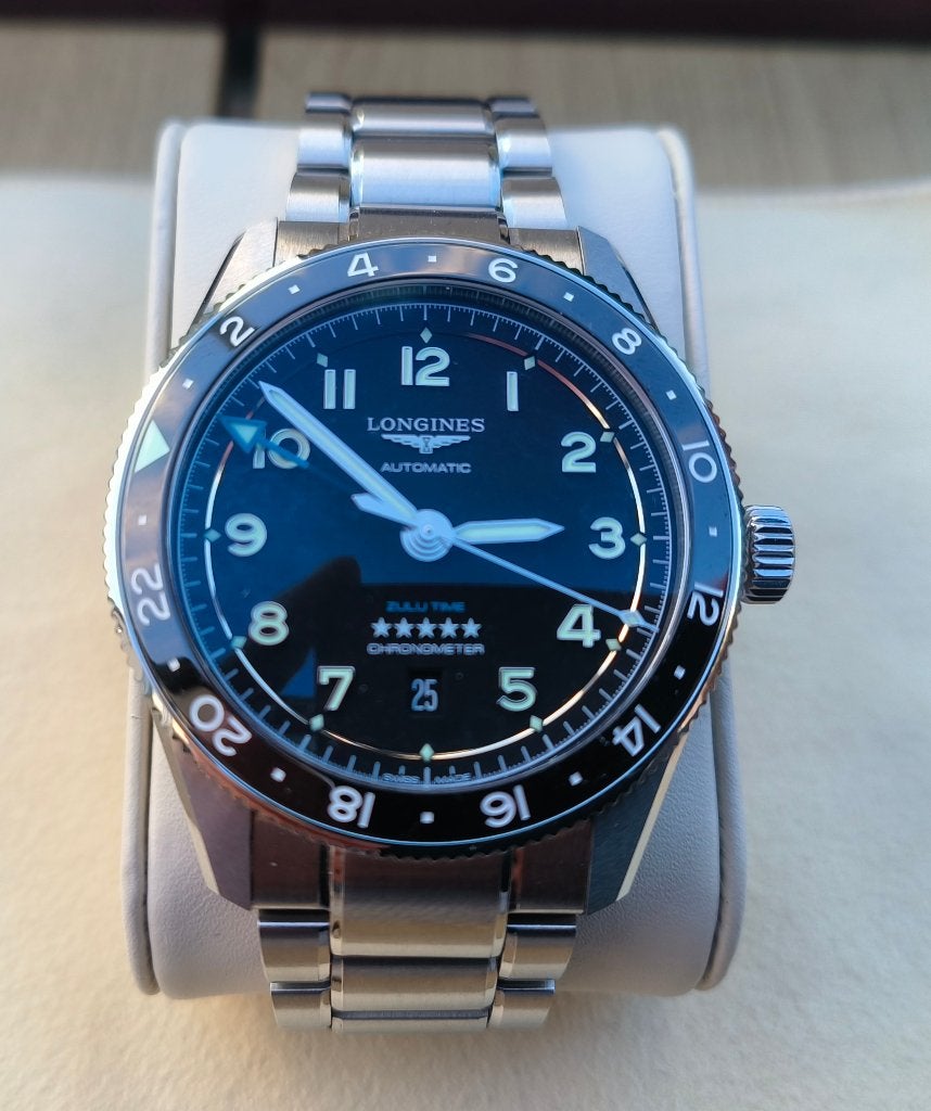 Longines Spirit Zulu Time 42mm GMT Noir - FULL SET COMPLET, Montre-bracelet, Autres marques, Enlèvement ou Envoi, Acier