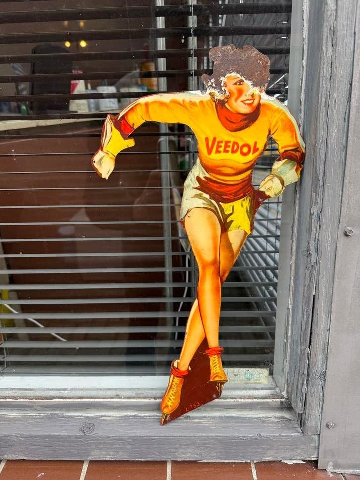 Vintage Veedol Olie Reclamebord - Schaatsster