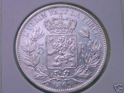 Belgique : 5 francs 1869 FR = morin 156, Timbres & Monnaies, Monnaie en vrac, Argent, Argent, Envoi