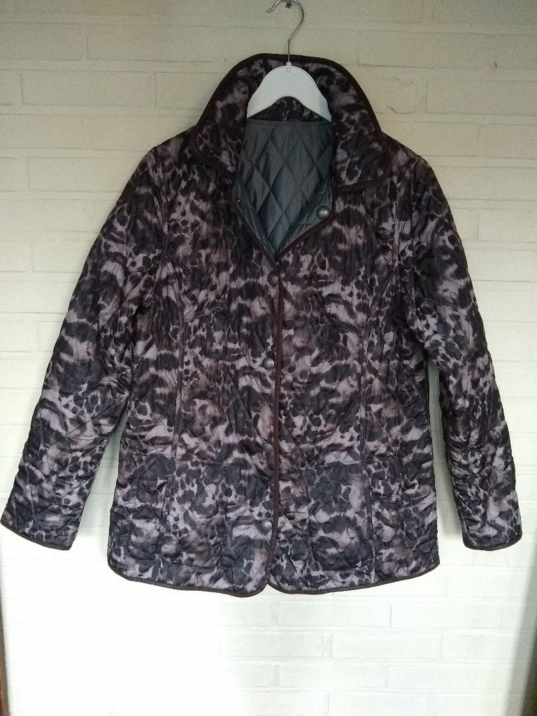 2 winterjassen in 1, omkeerbaar: grijs effen of luipaard, L, Kleding | Dames, Ophalen, Zo goed als nieuw, Maat 42/44 (L), Meerkleurig