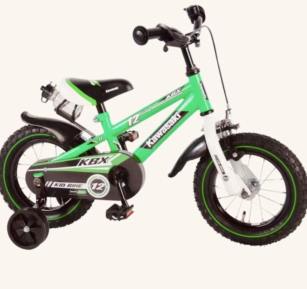 Kinderfiets Kawasaki met zijwieltjes, Ophalen, Terugtraprem, Zijwieltjes, 16 tot 20 inch