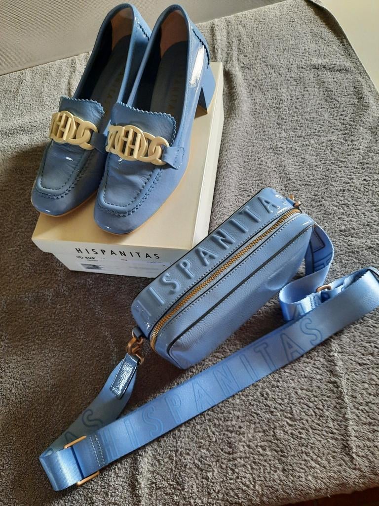Mocassins Hispanitas maat 40 een bijhorende schoudertasje, Kleding | Dames, Schoenen, Blauw, Ophalen