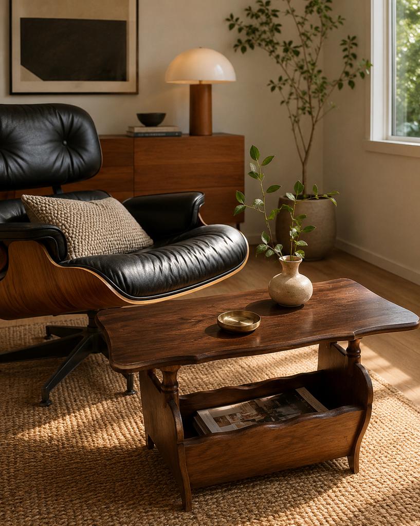 Table d'appoint vintage en bois avec porte-revues, Enlèvement