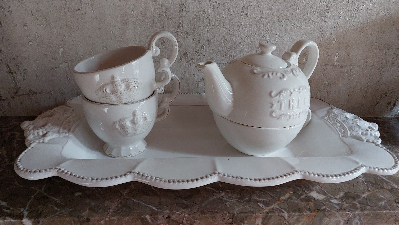 theepot + kopjes  landelijk, Antiek en Kunst, Ophalen