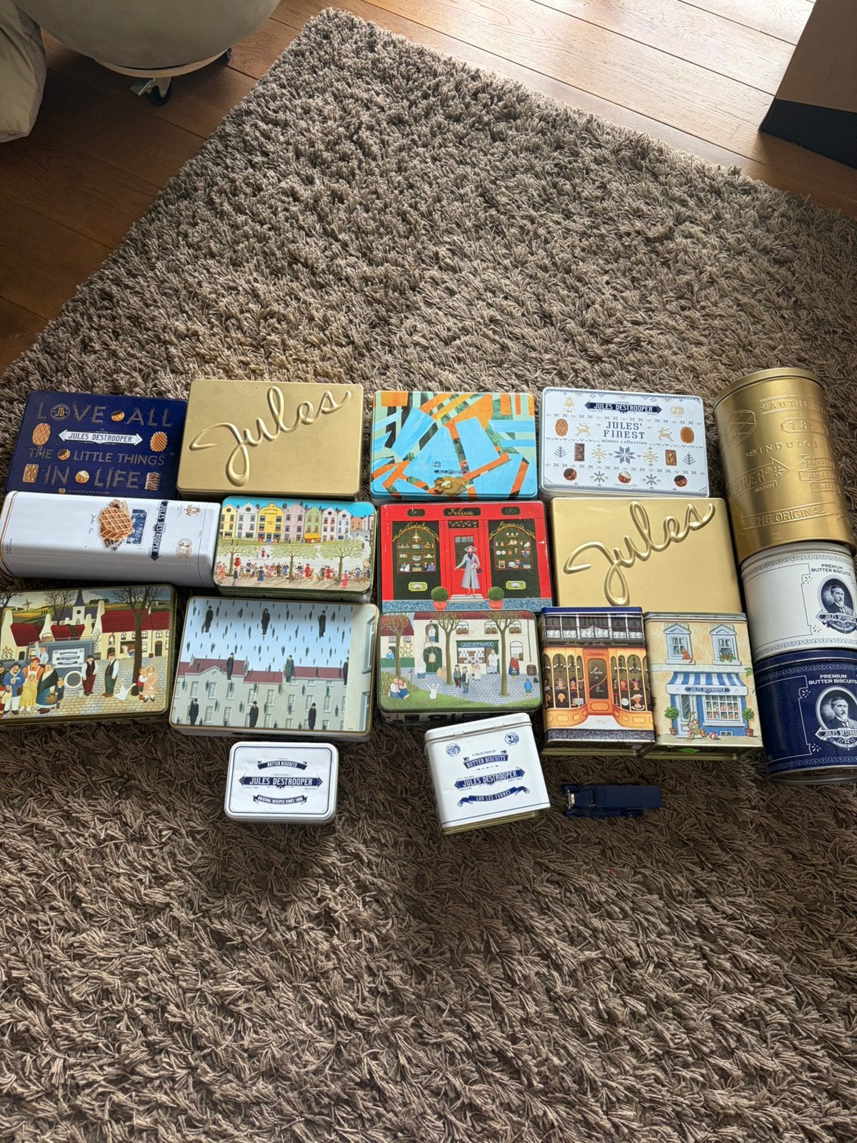 Grande collection de boîtes à biscuits vintage Jules Destroo, Collections, Boîte en métal, Enlèvement, Comme neuf, Biscuits, Autres marques