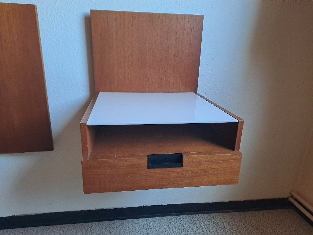 Pastoe, Cees Braakman bed hoofdeinde en 2 nachtkasten, Huis en Inrichting, Slaapkamer | Bedden, Ophalen, Gebruikt, Bruin, Vintage