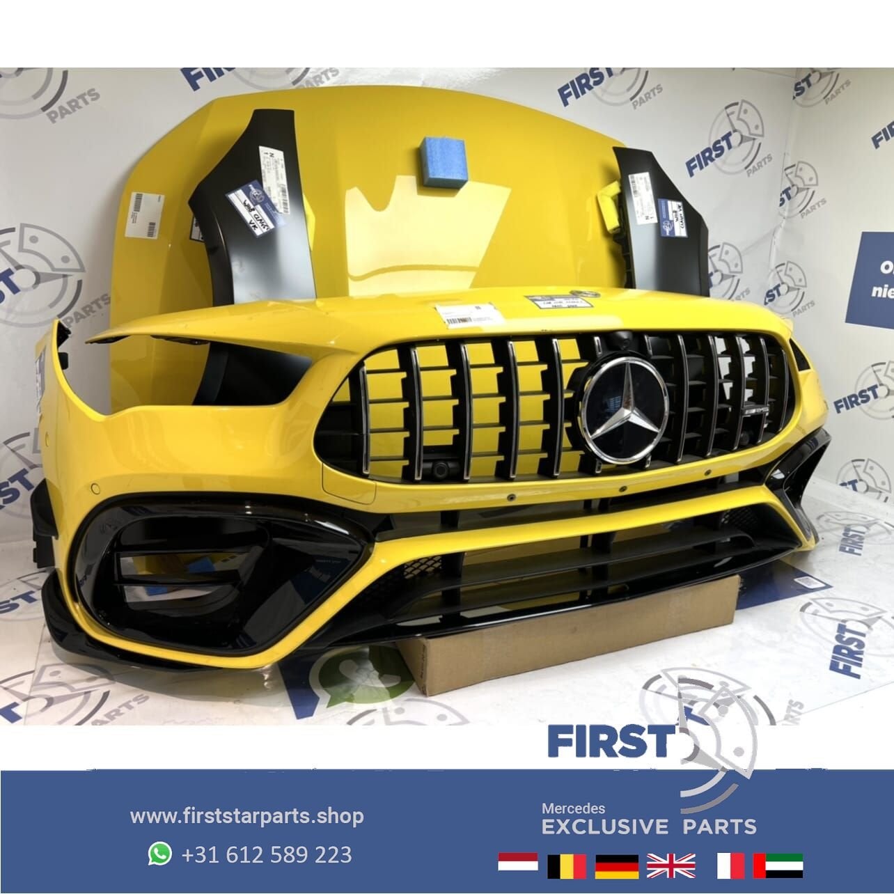 W118 C118 CLA45S AMG VOORKOP GEEL 2018-2023 origineel Merced, Gebruikt, -, Voor, Ophalen of Verzenden