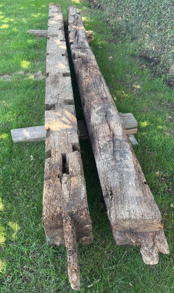Oude eiken gebintbalken (2 stuks), Doe-het-zelf en Bouw, Ophalen, Gebruikt, Eiken, Balk
