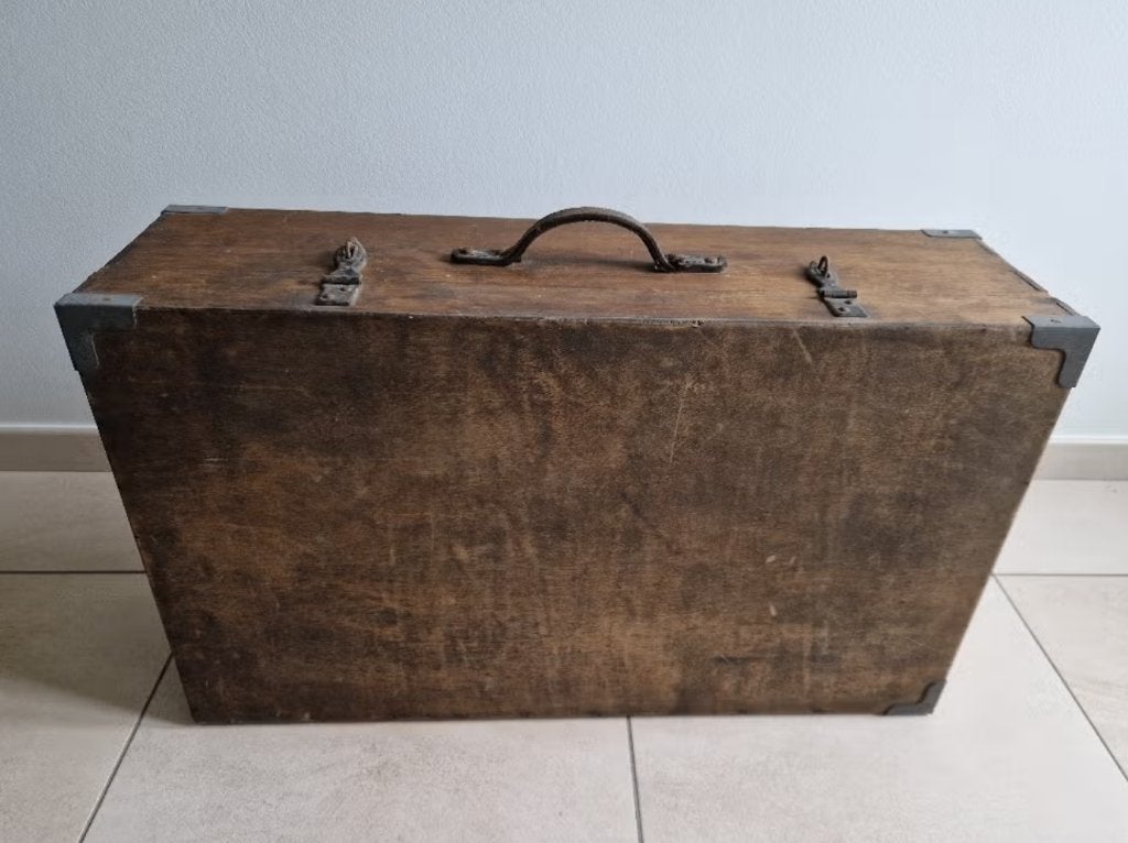 Retro valies in hout - vintage - decoratief, Antiek en Kunst, Ophalen