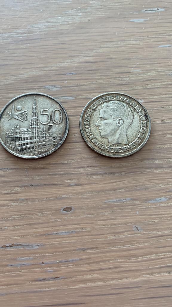 2 Zilveren munten Expo 1958 Belgie 60 € voor de 2, Postzegels en Munten, Ophalen, België, Zilver