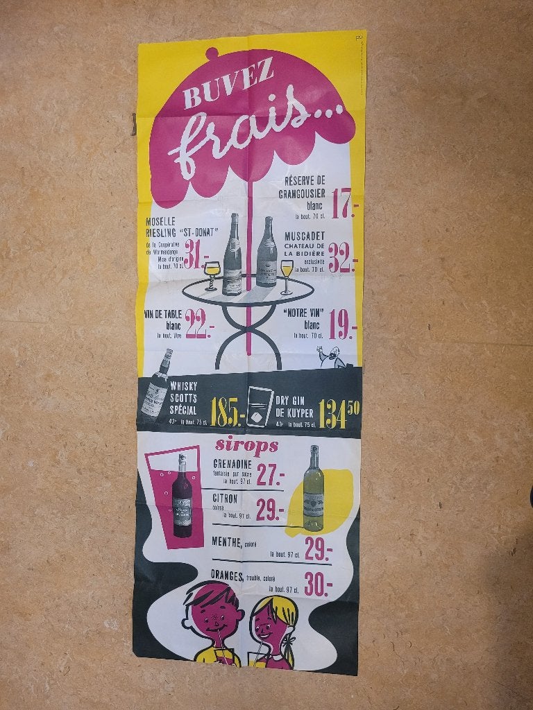 ancienne publicité Delhaize Vins 1958, Enlèvement ou Envoi, Utilisé, Panneau publicitaire
