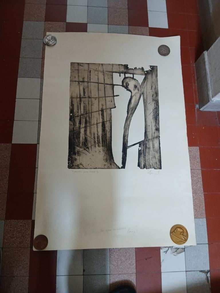 Zeer zeldzame ets van serge vandercammen, Antiek en Kunst, Ophalen, Ets, Ingelijst