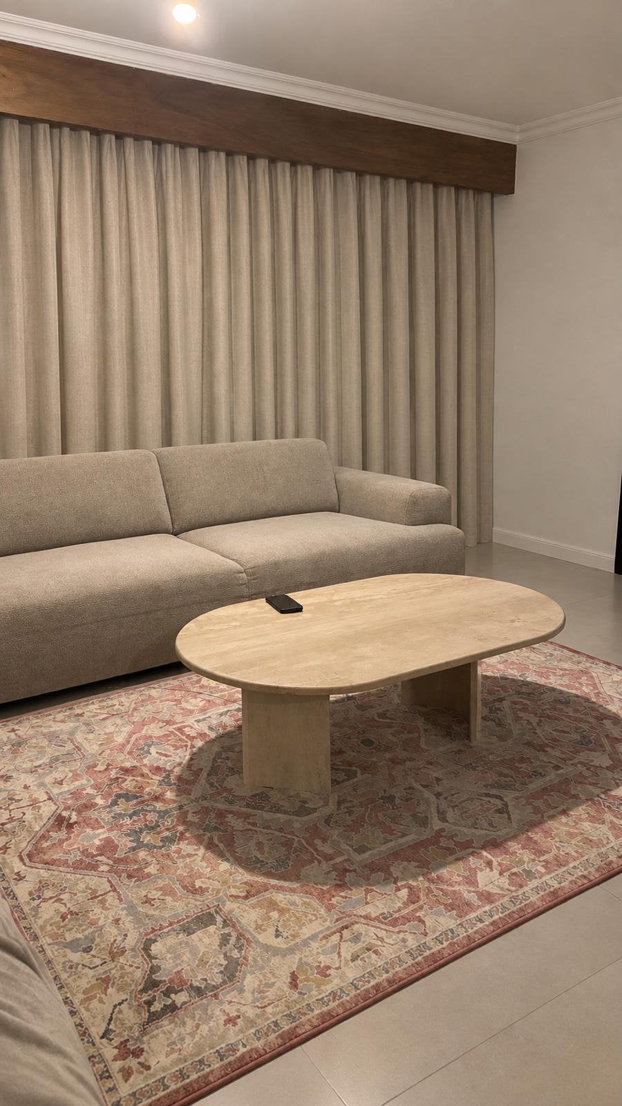 Prachtige Travertin Salontafel – Ovaal Design, Ophalen, Overige materialen, 100 tot 150 cm, Nieuw