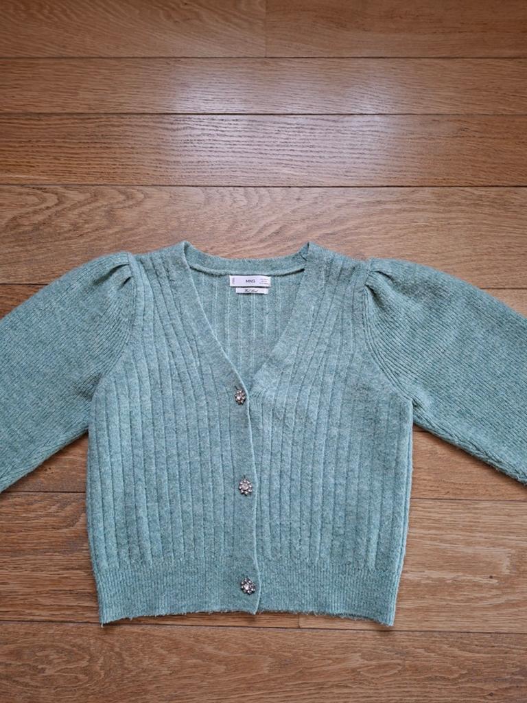Groene gilet trui met bloemen knoopjes maat S, Ophalen of Verzenden, Maat 36 (S)