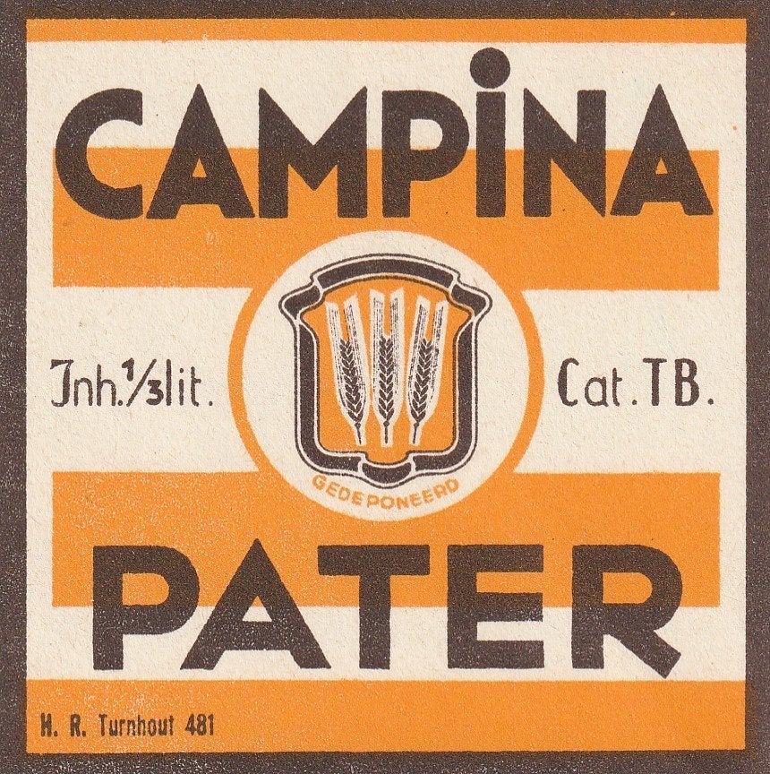 bieretiket België Campina : Pater #2, Verzenden, Zo goed als nieuw, Overige typen, Overige merken