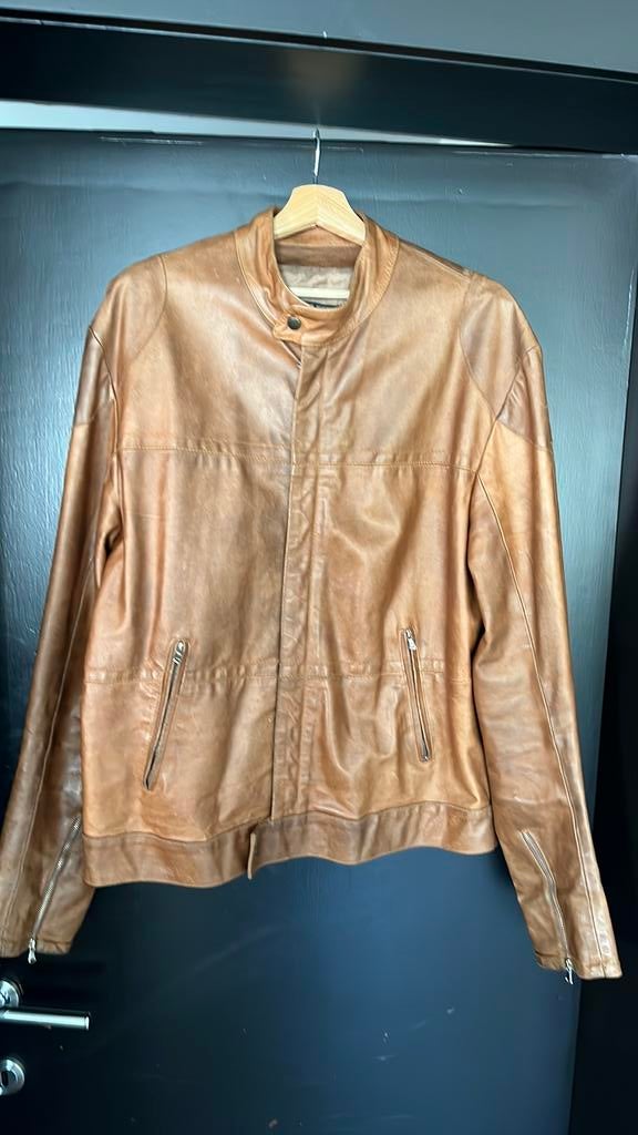 Lederen jas vera pelle, Ophalen, Zo goed als nieuw, Maat 56/58 (XL), Bruin