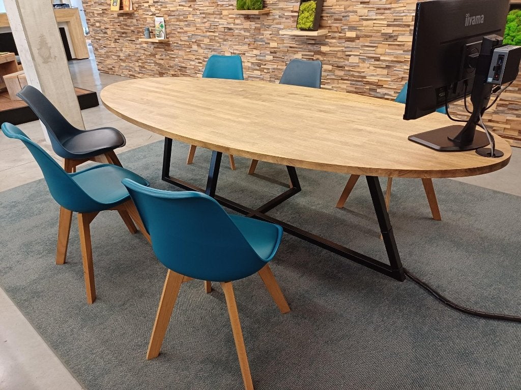 table design plateau en forme d'oeuf + 6 chaises assorties, Maison & Meubles, Chaises, Bois, Autres couleurs, Design/modern, Comme neuf