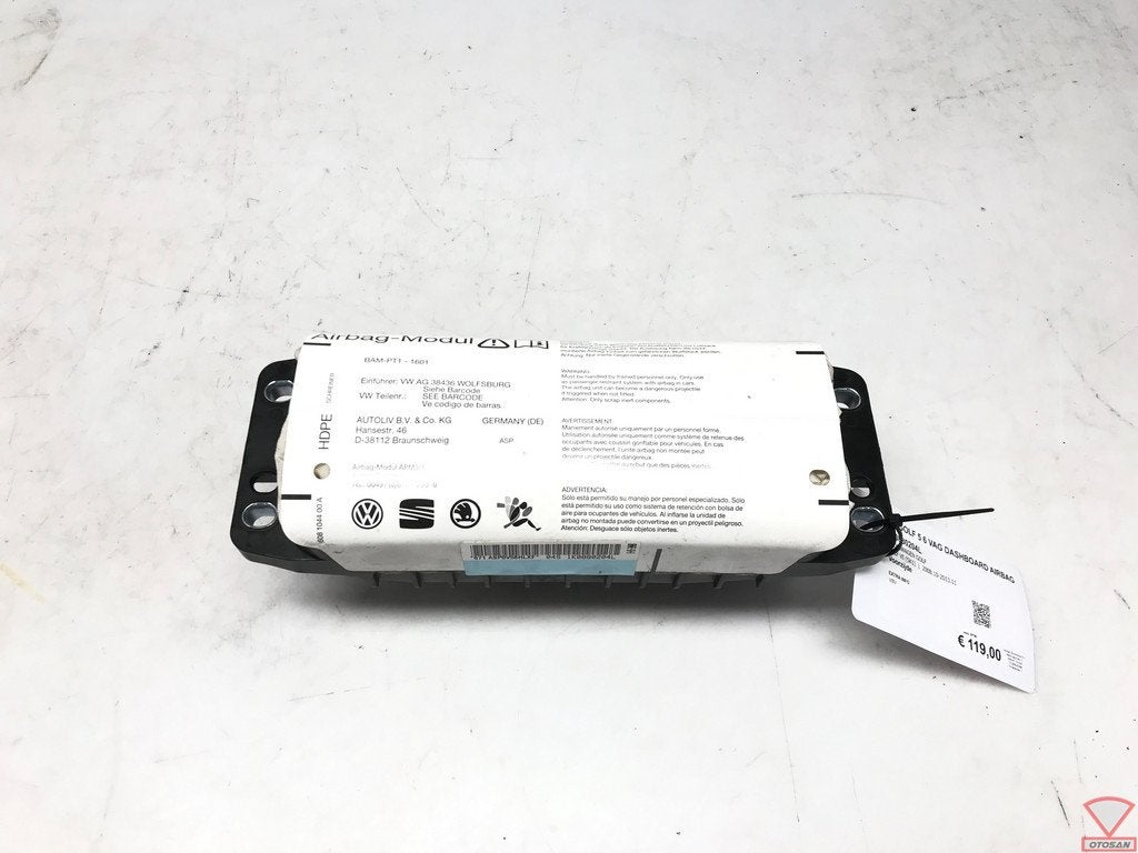 VW Golf 5 6 Scirocco VAG Airbag de tableau de bord 1K0880204, Volkswagen, Volkswagen AG, Vw@volkswagen.de, Utilisé